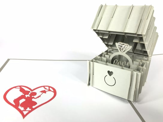 Karnet walentynkowy 3D, Srebny pierścionek zaręczynowy GrandGift