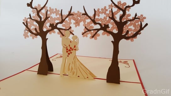 Karnet weselny 3D, Para młoda pod drzewami wiśni GrandGift