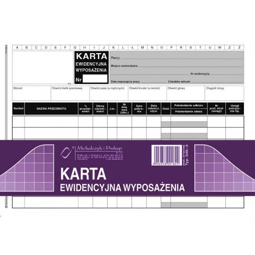 Karta Ewidencyjna Wyposażenia A5 Inna marka