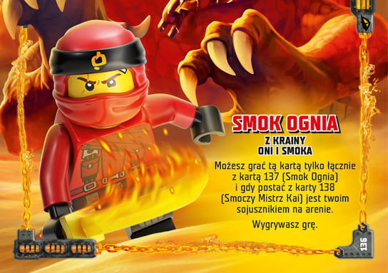 Karta LEGO NINJAGO TCG seria 4 - 136 Smok Ognia karta podwójna Blue Ocean Entertainment Polska Sp. z o.o.