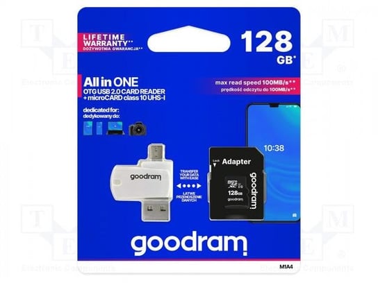 Karta pamięci 128GB + adapter + czytnik microSDXC, UHS-1, U1 GOODRAM M1A4-1280R12 (38518843 ) GoodRam