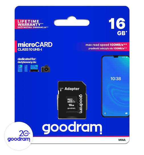 Karta pamięci 16GB microSDHC+adapter class10 UHS-I GOODRAM M1AA-0160R12 GoodRam