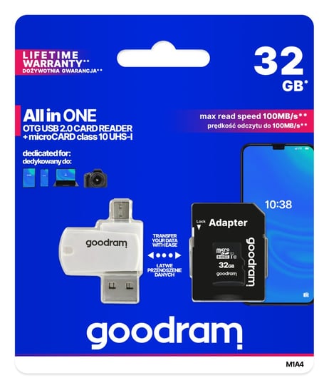 Karta pamięci 32GB microSDHC+adapter+czytnik class10 UHS-1 U1 GOODRAM M1A4-0320R12 GoodRam
