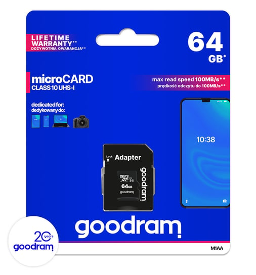 Karta pamięci 64GB microSDXC+adapter class10 UHS-1 U1 GOODRAM M1AA-0640R12 GoodRam
