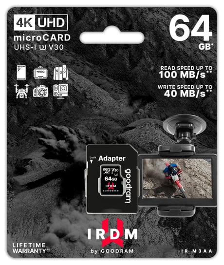Karta pamięci GOODRAM IR-M3AA-0640R12, MicroSDXC, UHS-1, U3, V30 64GB + adapter GoodRam