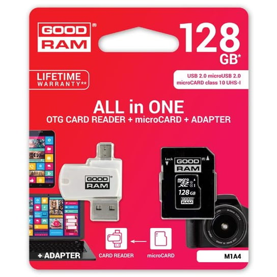 Karta pamięci GOODRAM microSDXC, 128 GB, Class 10 + adapter SD + adapter OTG GoodRam