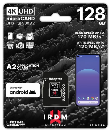 Karta pamięci GOODRAM microSDXC, IR-M2AA-1280R12  A2, UHS-1, U3, V30 128GB + adapter GoodRam