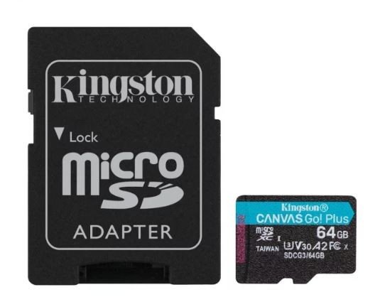 Karta pamięci KINGSTON Canvas Go Plus, microSD, 64 GB + Adapter Kingston