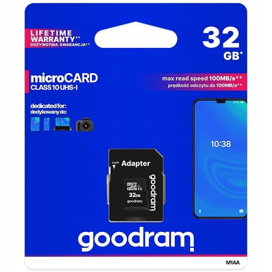 KARTA PAMIĘCI MICRO SD 32 GB GOODRAM CLASS 10 M1AA 100MB/S + ADAPTER GoodRam
