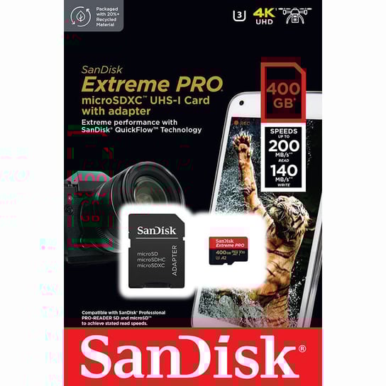 Karta pamięci microSDXC SD SDXC SanDisk Extreme PRO 400GB 200/140MBs SanDisk