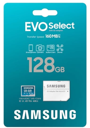 KARTA PAMIĘCI SAMSUNG EVO SELECT (2024) microSD+ADAPTER SD 128 GB 160 MB/s Samsung