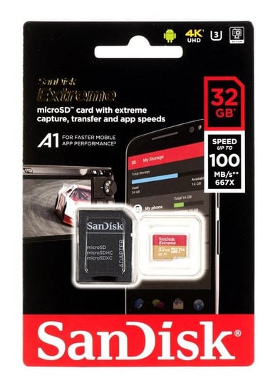 Karta pamięci SANDISK Extreme, microSDHC, 32 GB, A1 C10 V30 UHS-I U3 + adapter SD + Rescue Pro Deluxe SanDisk