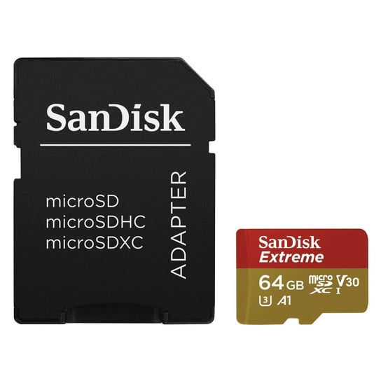 Karta pamięci SANDISK Extreme, microSDXC, 64 GB, A1 C10 V30 UHS-I U3 + adapter SD + Rescue Pro Deluxe SanDisk