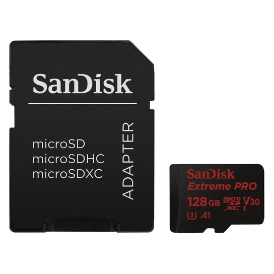 Karta pamięci SANDISK Extreme Pro, microSDXC, 128 GB, A1 C10 V30 UHS-I U3 + adapter SD + Rescue Pro Deluxe SanDisk
