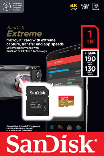 Karta pamięci SanDisk Extreme SDSQXAV-1T00-GN6MA,microSDXC RescuePRO Deluxe, 1TB + SD Adapter SanDisk