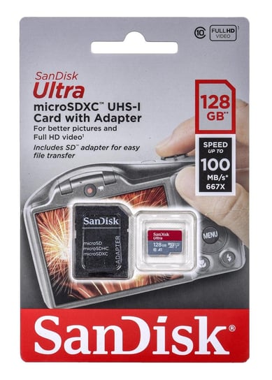 Karta pamięci SANDISK SDSQUAR-128G-GN6IA, microSDXC Ultra, 128 GB, A1 C10 UHS-I + adapter SD SanDisk