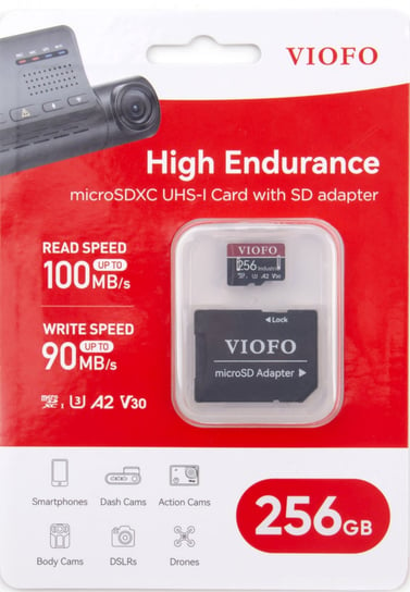 Karta Pamięci Viofo 256Gb Microsdhc V30 Industrial Do Wideorejestratorów Kamer Samochodowych Systemów Monitoringu Viofo