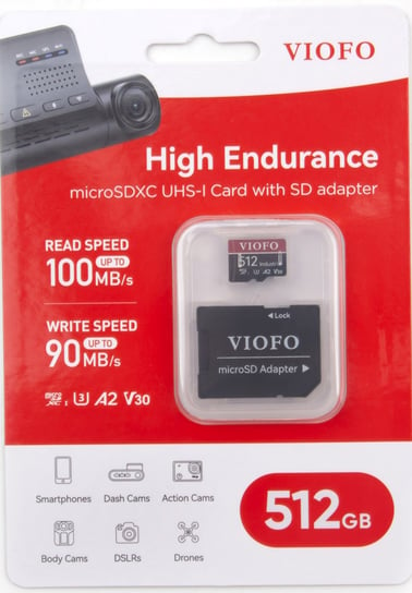 Karta Pamięci Viofo 512Gb Microsdhc V30 Industrial Do Wideorejestratorów Kamer Samochodowych Systemów Monitoringu Viofo