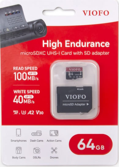 Karta pamięci VIOFO 64GB microSDHC V30  INDUSTRIAL do Wideorejestratorów Kamer Samochodowych Systemów Monitoringu Viofo