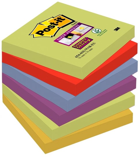 Karteczki post-it super sticky 76 x 76 mm 654-6ss-mar mix kolorów (6 x 90) Post-it