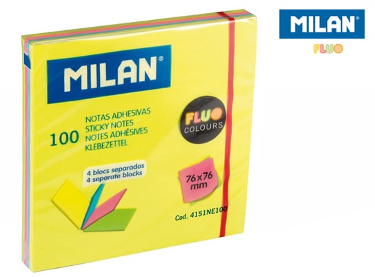 Karteczki samoprzylepne fluo w 4 kolorach, 76x76 mm Milan