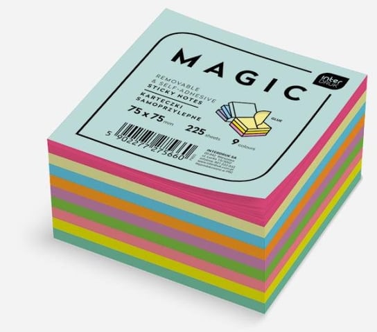 Karteczki samoprzylepne Magic Cube 75x75mm 9 kolorów 225 kartek p6 (5902277275660) Interdruk