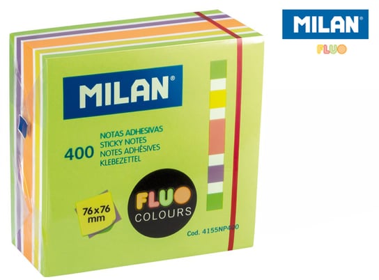Karteczki samoprzylepne, Milan fluo kostka, 76 x 76 mm, mix 5 kolorów Milan