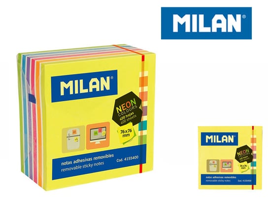Karteczki samoprzylepne, Neon mix, kostka, 400 karteczek Milan