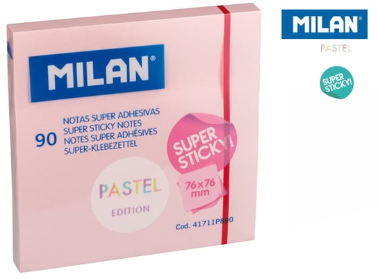 Karteczki Samoprzylepne, Super Sticky Pastel, różowe, 76 x 76 mm Milan