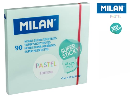 Karteczki samoprzylepne Super Sticky, pastelowe niebieskie, 76x76 mm Milan