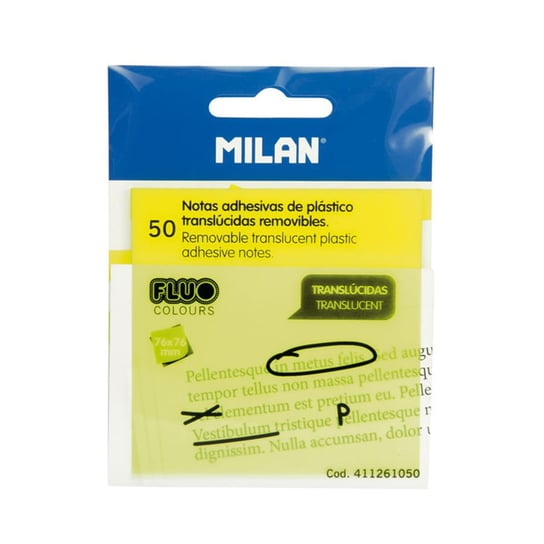 Karteczki samoprzylepne żółte MILAN FLUO przezroczyste 76 x 76 mm, 50 szt. Milan