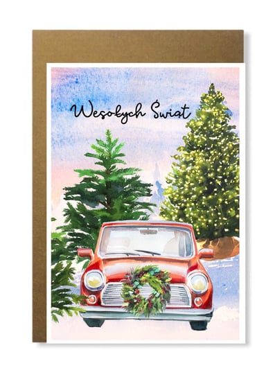 Kartka Bożonarodzeniowa Ze Świątecznym Samochodem Manufaktura dobrego papieru