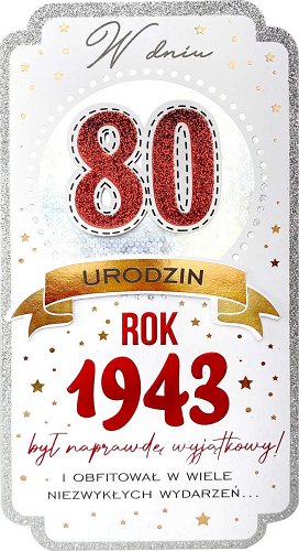 Kartka dla urodzonych w 1943 r na 80 lat PM287 Kukartka