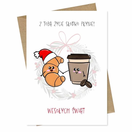 Kartka Mikołajkowa Świąteczna Rogalik i Kawa dla Niego dla Niej / Papierove Love Inna marka
