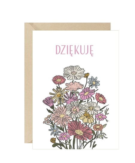 Kartka minimalistyczna dziękuję kwiatki Pink Pug