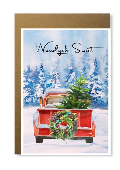 Kartka Na Boże Narodzenie Świąteczna Z Samochodem Manufaktura dobrego papieru