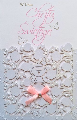 Kartka na chrzest, różowa, KP 95 Armin Style