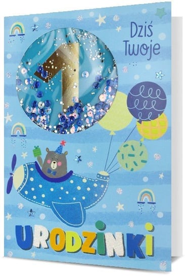 Kartka na Pierwsze Urodzinki zdobiona konfetti H2161 PAN DRAGON - KARTKI