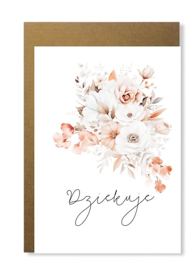 Kartka na podziękowanie dziękuję z kwiatami beż elegancka minimalistyczna Manufaktura dobrego papieru