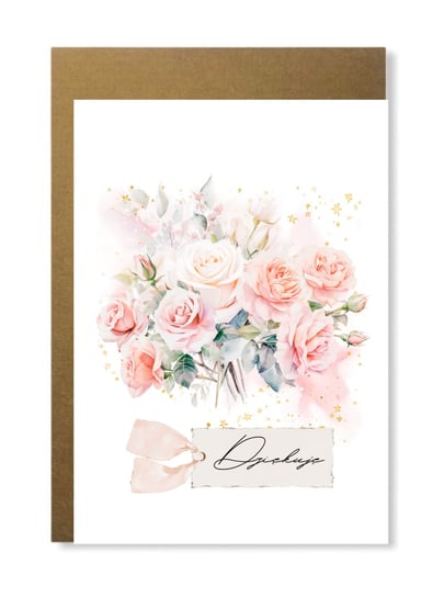 Kartka na podziękowanie dziękuję z kwiatami elegancka minimalistyczna Manufaktura dobrego papieru
