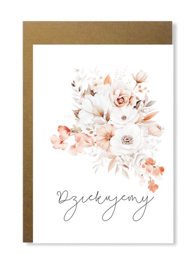 Kartka na podziękowanie dziękujemy z kwiatami beż elegancka minimalistyczna Manufaktura dobrego papieru