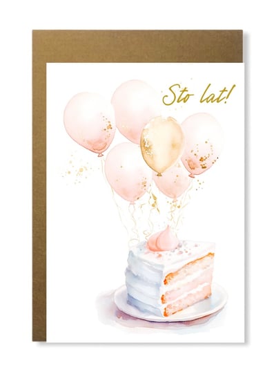 Kartka na urodziny elegancka z tortem minimalistyczna pastelowa Manufaktura dobrego papieru