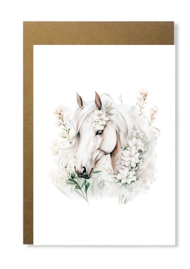 Kartka na urodziny imieniny dużo okazji z białym koniem dla koniary prezent Manufaktura dobrego papieru
