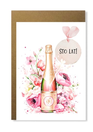 Kartka na urodziny słodka z różowym szampanem dla przyjaciółki na prezent Manufaktura dobrego papieru