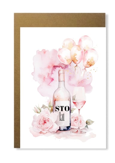 Kartka na urodziny słodka z różowym winem dla przyjaciółki na prezent Manufaktura dobrego papieru