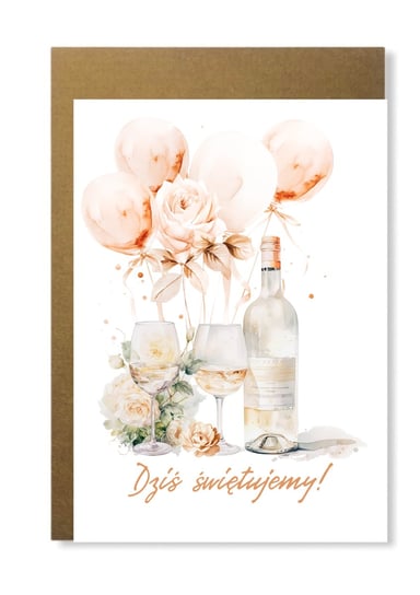 Kartka na urodziny z białym winem elegancka dla koleżanki szefa na prezent Manufaktura dobrego papieru
