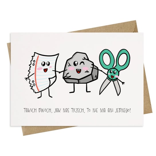 Kartka okolicznościowa A6 "Papier, Kamień, Nożyce", śmieszna dla przyjaciół, rodziny / Papierove Love Inny producent