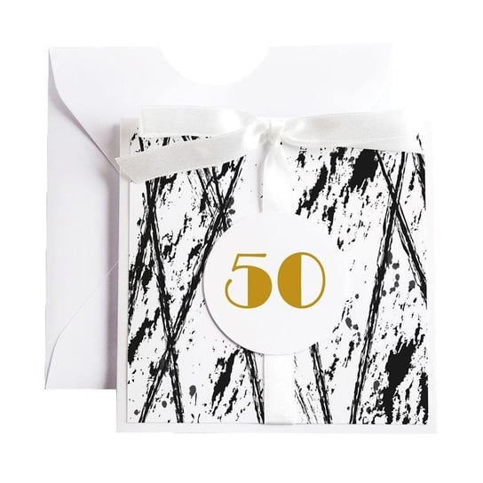 Kartka Okolicznościowa na 50 Urodziny - Biała Vintage - Black & White - Karnet urodzinowy OCHprosze