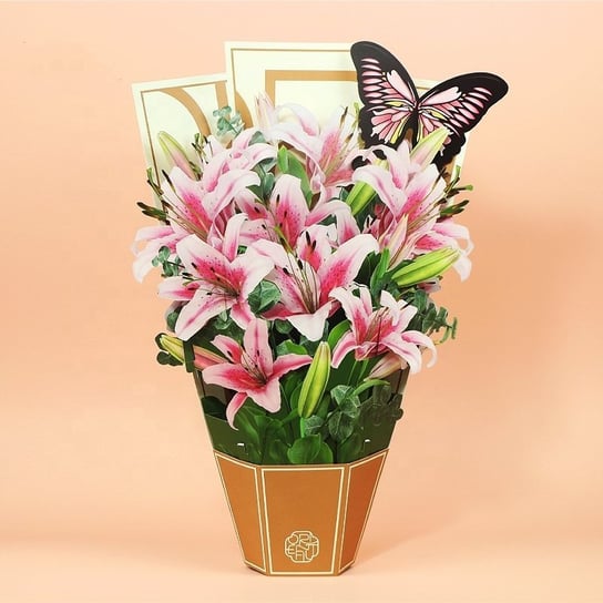 Kartka Pocztowa Okolicznościowa 3D Pop-up Kwiaty - Duży Bukiet Lilie Moments