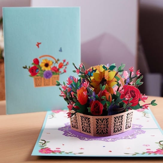 Kartka Pocztowa Okolicznościowa 3D Pop-up Kwiaty - Kosz z Kwiatami Moments